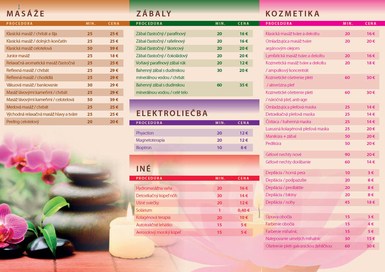 Cenník balneo Hotel HVIEZDA ***